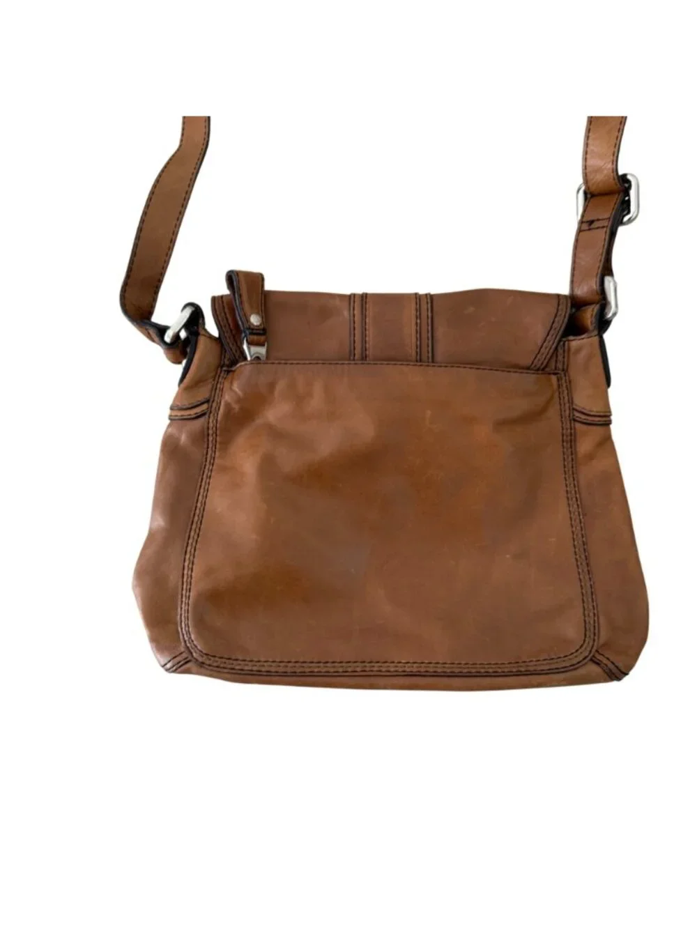 Fossil Brown Leather Crossbody Bag Boho Western